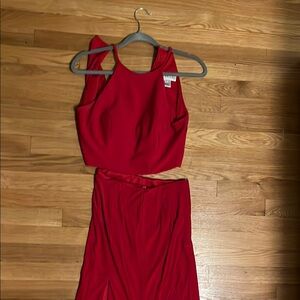 Red Sleeveless Top and Skirt Set